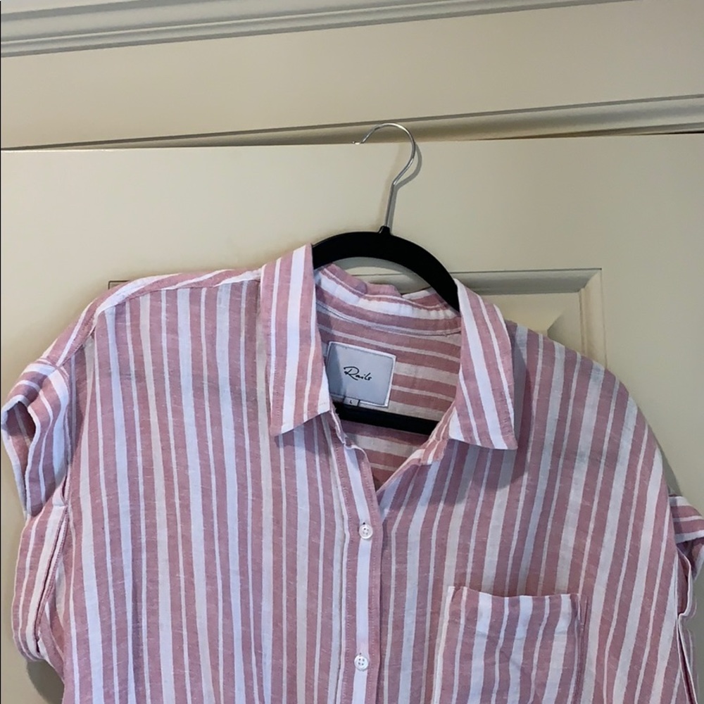 Rails Pink And White Button Down Top - image 2